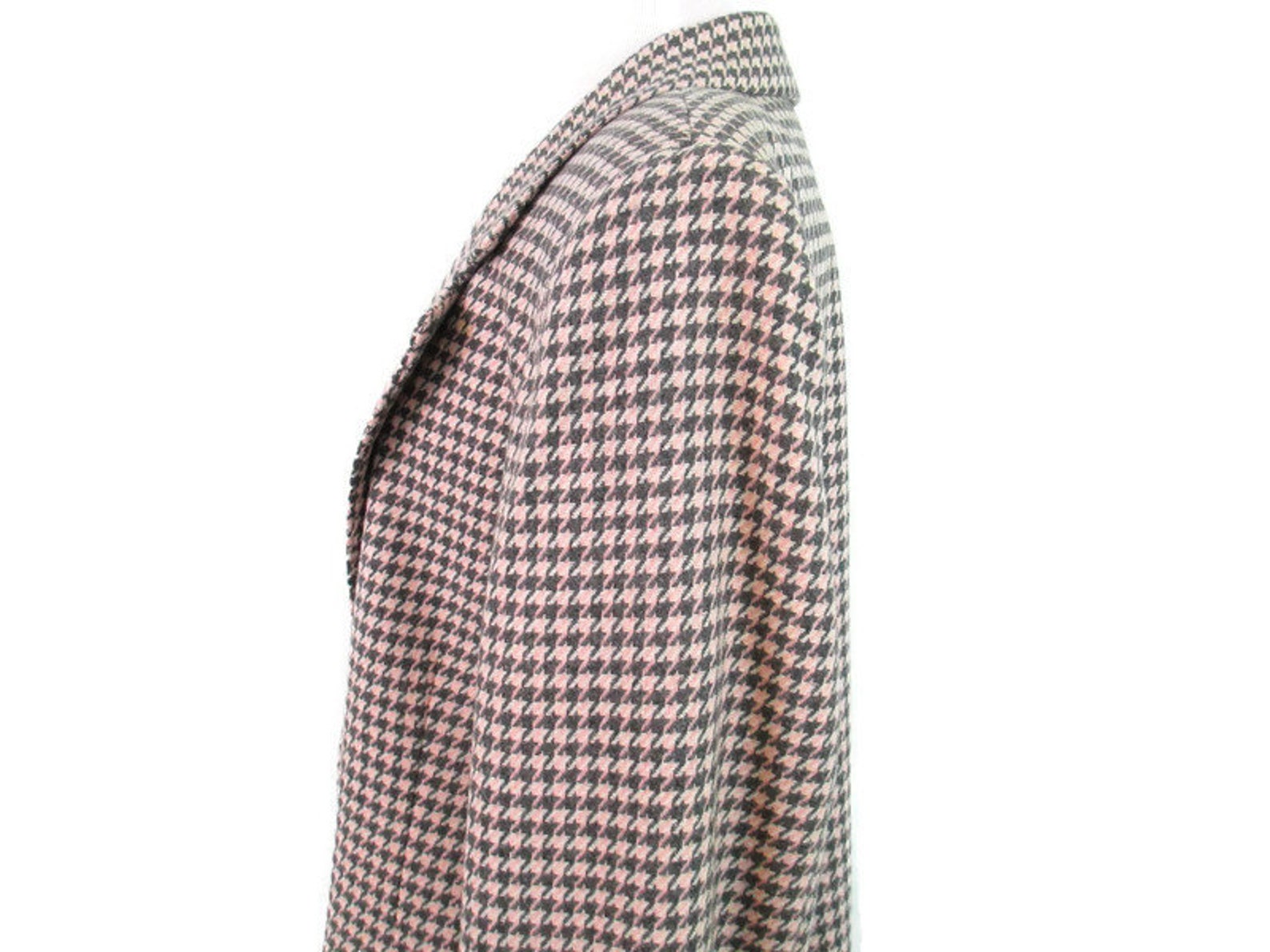 Vintage Pink Gray Houndstooth Blazer 1980's Wool Blend Etsy