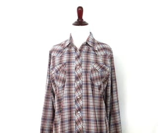 Vintage des années 1970 H Bar C Western Shirt Californie Ranchwear perle pression taille chemise Western Cowboy Vintage Shirt Rockabilly vêtements homme 36
