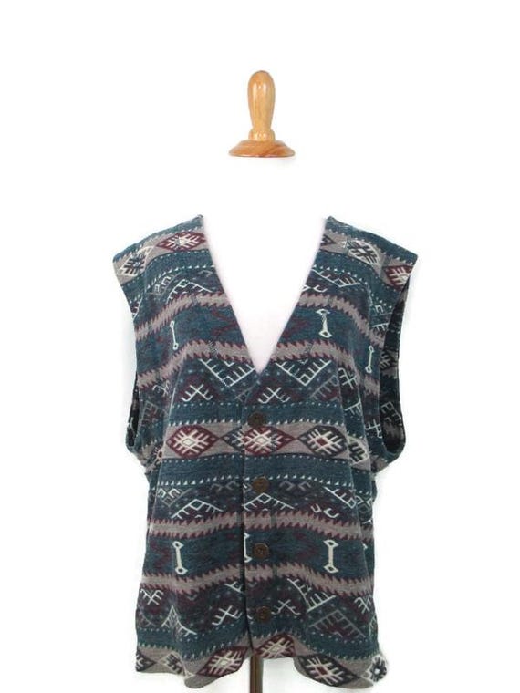 90's Button Front Abstract Striped Boho Vest Wome… - image 3