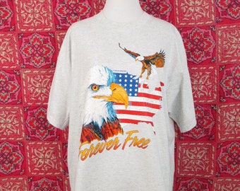 90's Forever Free American Flag Eagle Shirt Patriotic USA Double