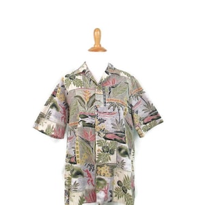 80&#39;s Pride of Hawaii Hawaiian Blouse Vintage Floral Hawaiian Themed Button Front Cotton Top Women&#39;s Size Small