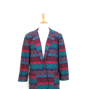Vintage 1980&#39;s Abstract Striped Blazer Colorful Jewel Tone Southwestern Blazer Women&#39;s Size Medium Structured Boho Jacket 1980&#39;s Clothing