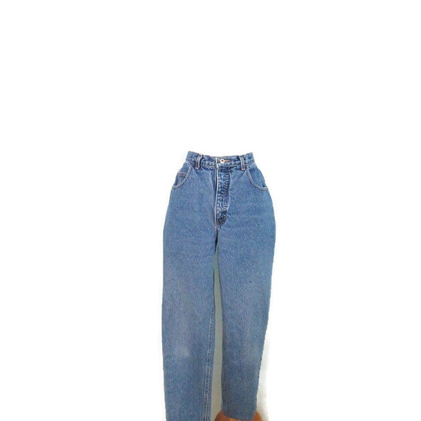 90's London Jean Authentic Denim High Waisted Medium Wash Tapered Women's Size 14 Vintage 29 Inch Waist Blue Jeans