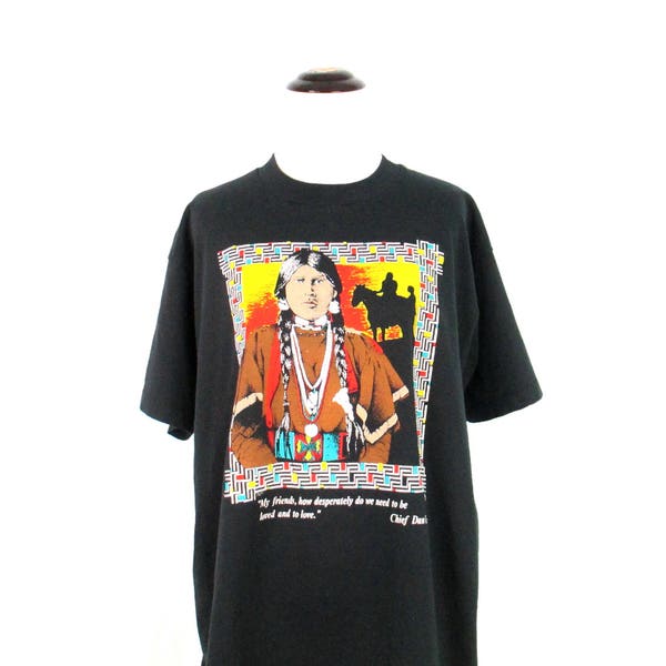 Vintage Native American T-Shirt 1980's Chief Dan George Shirt 80's Unisex Adult Large Black Cotton Blend Tee Native American Heritage Shirt