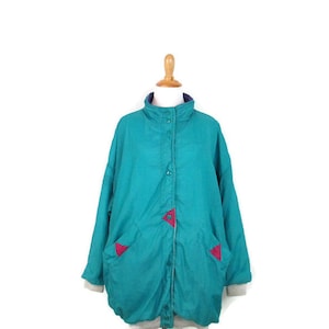 Reversible Colorblock Windjacke Vintage Snap Front Oversize Fit doppelseitige 80er Jahre Jacke