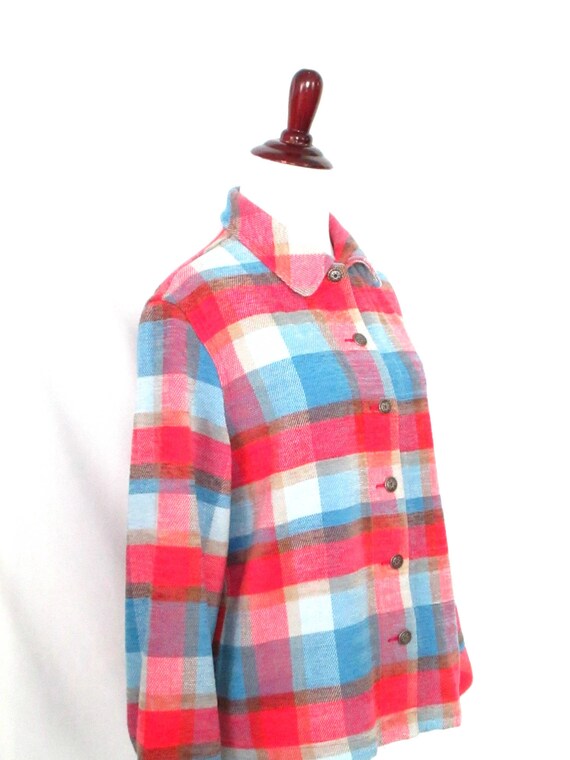 90's Pink & Blue Plaid Blouse Vintage 1990's Size… - image 3