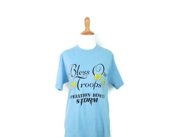 1990's Bless Our Troops T-Shirt Operation Desert Storm Shirt Vintage Yellow Ribbon Troop Support Tee 90's Adult Medium T-shirt