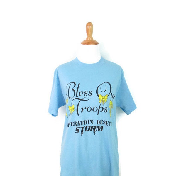 1990's Bless Our Troops T-Shirt Operation Desert Storm Shirt Vintage Yellow Ribbon Troop Support Tee 90's Adult Medium T-shirt