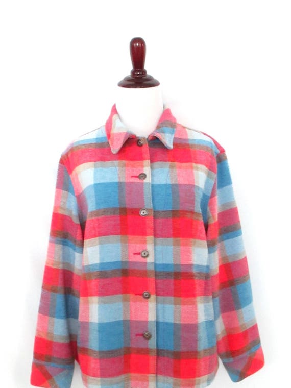 90's Pink & Blue Plaid Blouse Vintage 1990's Size… - image 2