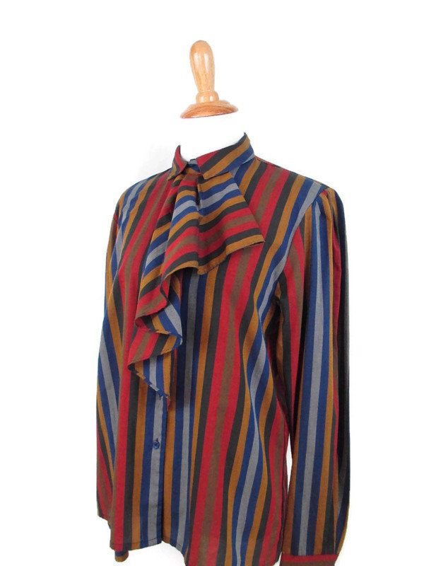 Vintage Drop-shoulder Ruffle Cuffs Striped Blouse main image 1