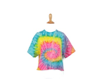 Cropped Tie Dye T-Shirt Rainbow Swirl Tie Dyed Cutoff Cotton Tee