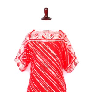 Vintage 1970's Boho Blouse Funky Orange Red Striped Arrow Geometric Print Blouse Unique Hippie Clothing Silky 70's Blouse Festival Shirt