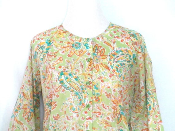 Vintage Sheer Paisley Blouse 1970's Pastel Lime G… - image 3