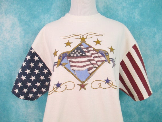 90's American Flag Colorblock Made in USA Shirt V… - image 3