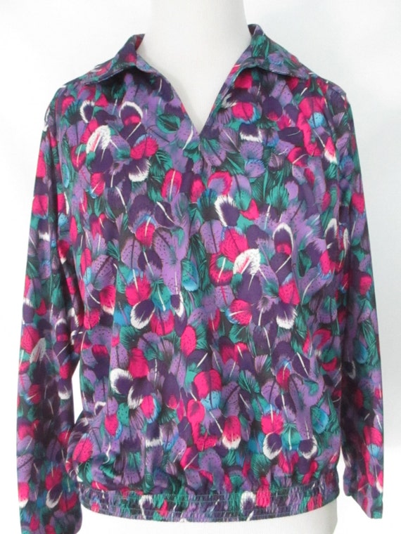 1970's Blouse Kaleidoscope Silky Shirt Floral/Fea… - image 2