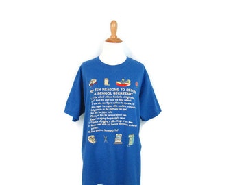 Vintage Funny School secretaris Shirt jaren 1980 nieuwigheid T-Shirt Top tien redenen om te worden een School secretaris Shirt leuk 80 's Hipster Tee