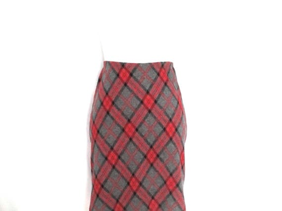 Vintage 90's Plaid Skirt Red & Gray Plaid Elastic… - image 1