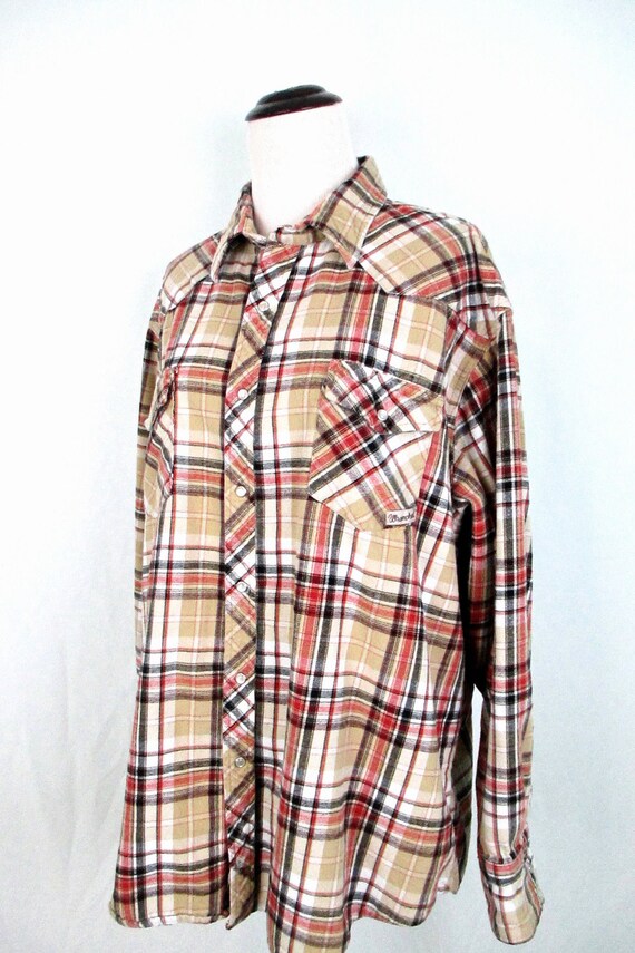 Vintage Wrangler Pearl Snap Flannel Western Cowbo… - image 4