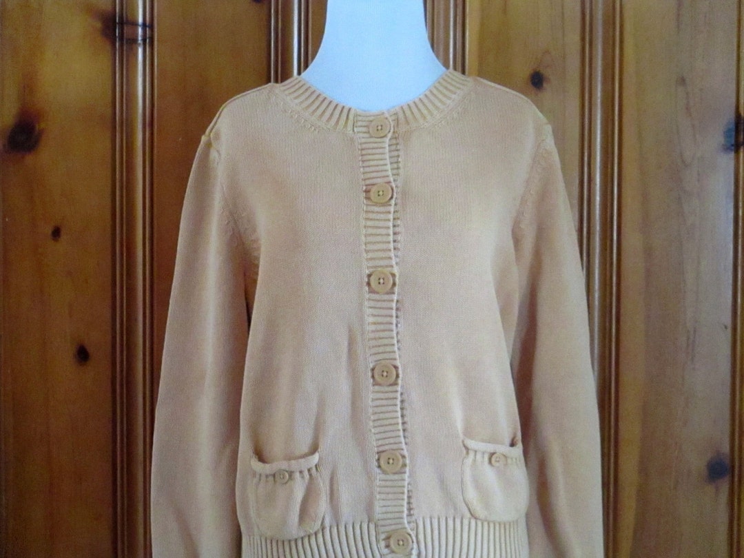 Vintage Pale Golden Yellow Sweater Button Front Buttery Yellow Cardigan
