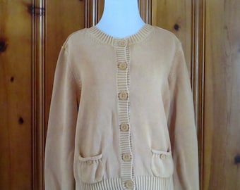 Vintage Pale Golden Yellow Sweater Button Front Buttery Yellow Cardigan Pocket Front Sweater 90's Button Down Sweater Women's Medium Sweater