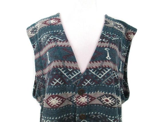90's Button Front Abstract Striped Boho Vest Wome… - image 4
