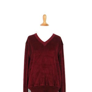 Vintage 80&#39;s Maroon V-Neck Sweater NOS Sweater Emporium Medium Textured Sweatshirt