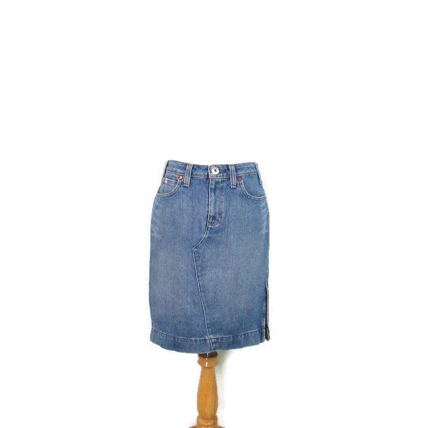 Vintage 2000s Tommy Hilfiger Blue Jean Skirt 29 Inch Waist Crossover Front Side Slit TOMMY Jeans Cotton Denim Skirt