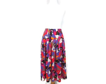80's Colorful Abstract Stretch Knit Skirt Women's Size 10 Funky Eighties Elastic Waist Bold Pattern Midi Length Skirt