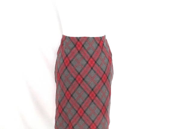 Vintage 90's Plaid Skirt Red & Gray Plaid Elastic… - image 5