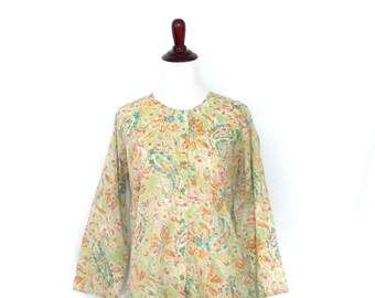 Bluza z kapturem starej Koszulka z 1970 roku w kolorze zielonym kwiatowy sukienka Boho wiosna Odzież