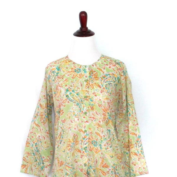 Green Paisley & Sheer Layered Blouse