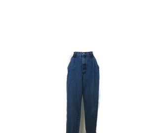 Vintage 90er Jahre Bill Blass Plissee Jeans Damen 12 verblasst Marineblau High Waisted Tapered Denim 27 Zoll Taille