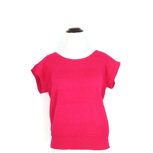 1980&#39;s Hot Pink Sweater Vintage Pink Open Knit Short Sleeve Cotton Blend Sweater 80&#39;s Bright Pink Short Sleeved Knit Top 80&#39;s Clothes