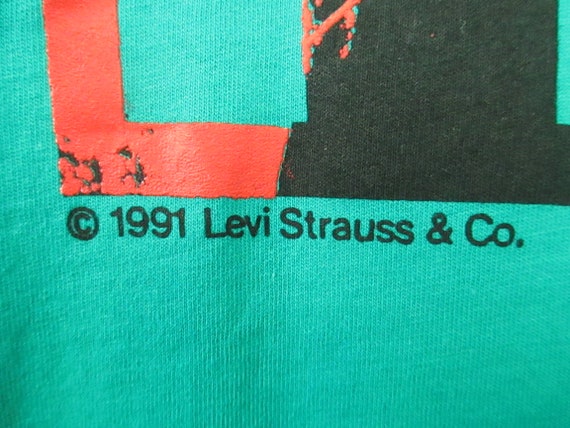 Button Your Fly Levi's 501 Teal Graphic Tee XL Co… - image 4