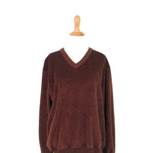 Vintage Levi de texture grand col v acrylique marron chocolat pull à manches longues minimaliste femme chemise 1980 &#39; s Levi des années 80 chemisier