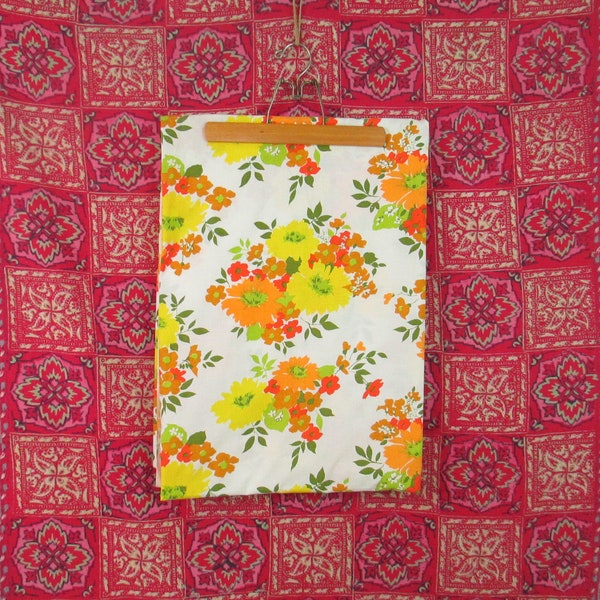 Vintage 70's Floral Muslin Flat Sheet Sears Roebuck and Company Twin Size Perma-Prest Retro Bed Linens