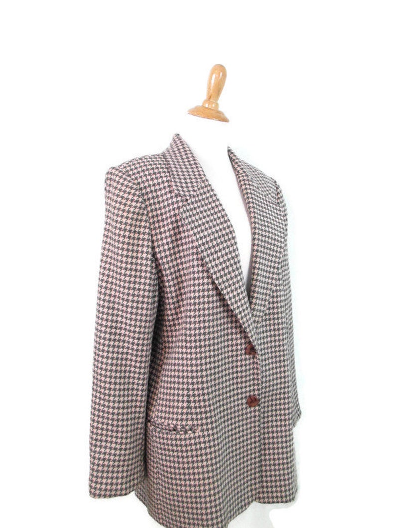 Vintage Pink Gray Houndstooth Blazer 1980/'s Wool Blend Padded Shoulder Fully Lined Women/'s Size 14 Blazer Classic 80s Structured Suit Jacket