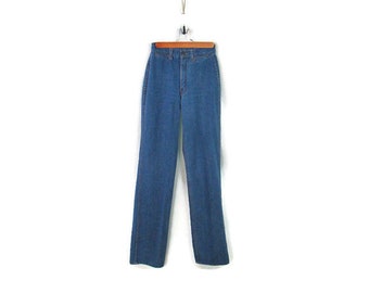 70's Vintage Women's Size 7 Jeans Straight Leg High Rise Medium Wash Soft Cotton Retro Tiny Fit Denim