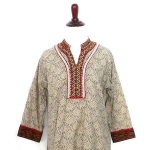 Vintage bordado indio Kurti túnica tamaño femenino 32/Medium ethnic manga larga blusa Boho Hippie camisa colorida embellecida Kurta Top
