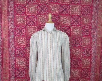Vintage 70's Rainbow Striped Blouse 1970's Bobbie Brooks Women's Size 7/8 Abstract Stripe Pattern Button Front Boho Shirt