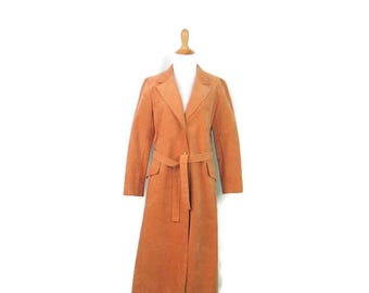 Vintage 1970's Suede Trench Coat Women's Abe Schrader Button Front Tie Belted Waist Coat
