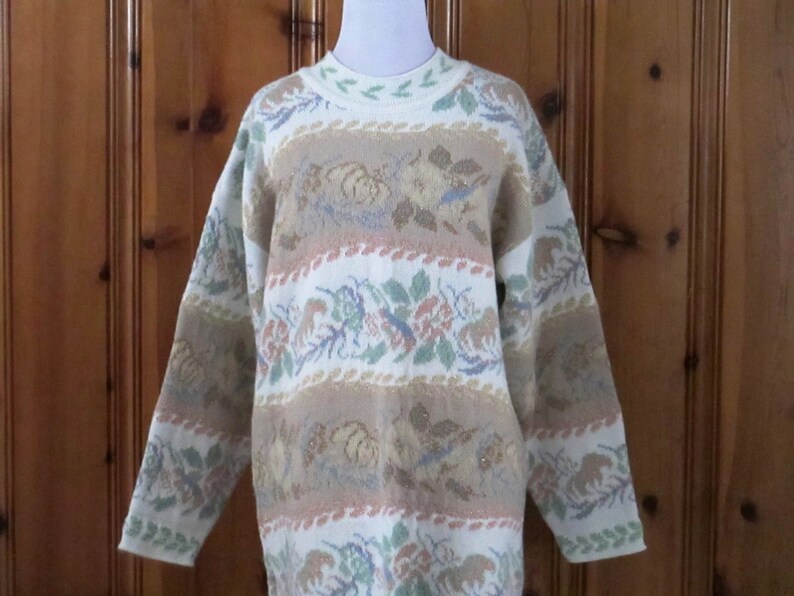 Vintage 80/'s Metallic Floral Sweater Pastel Striped Shiny Flower Pullover Soft Oversize 1980/'s Sweater Hipster 80/'s Sweater