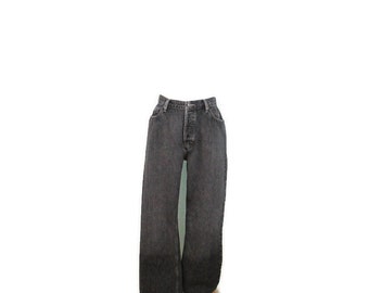 Button Fly Express Men's Black Bootcut Jeans Wide Leg Faded Black Size 33 x 32 Vintage Denim