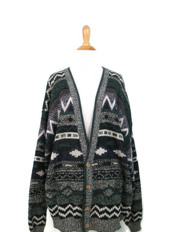 90's Oversized Abstract Striped Cardigan Vintage … - image 2