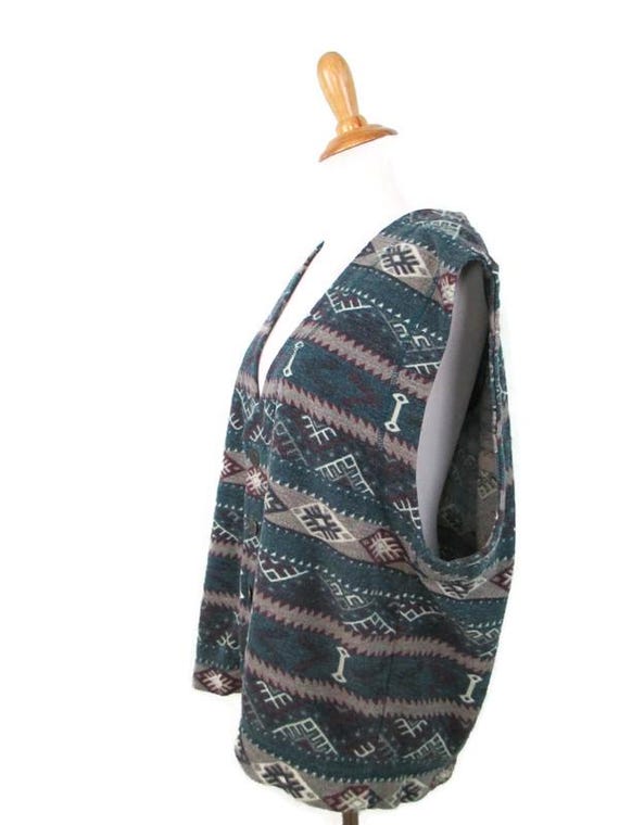 90's Button Front Abstract Striped Boho Vest Wome… - image 6