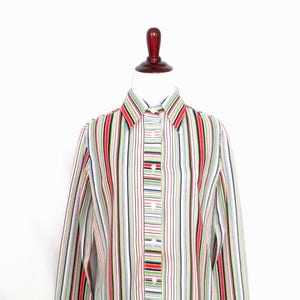 70&#39;s Rainbow Striped Blouse Vintage Button Front Striped Blouse Colorful Retro Classic Style 1970&#39;s Shirt Women&#39;s Polyester 70&#39;s Top