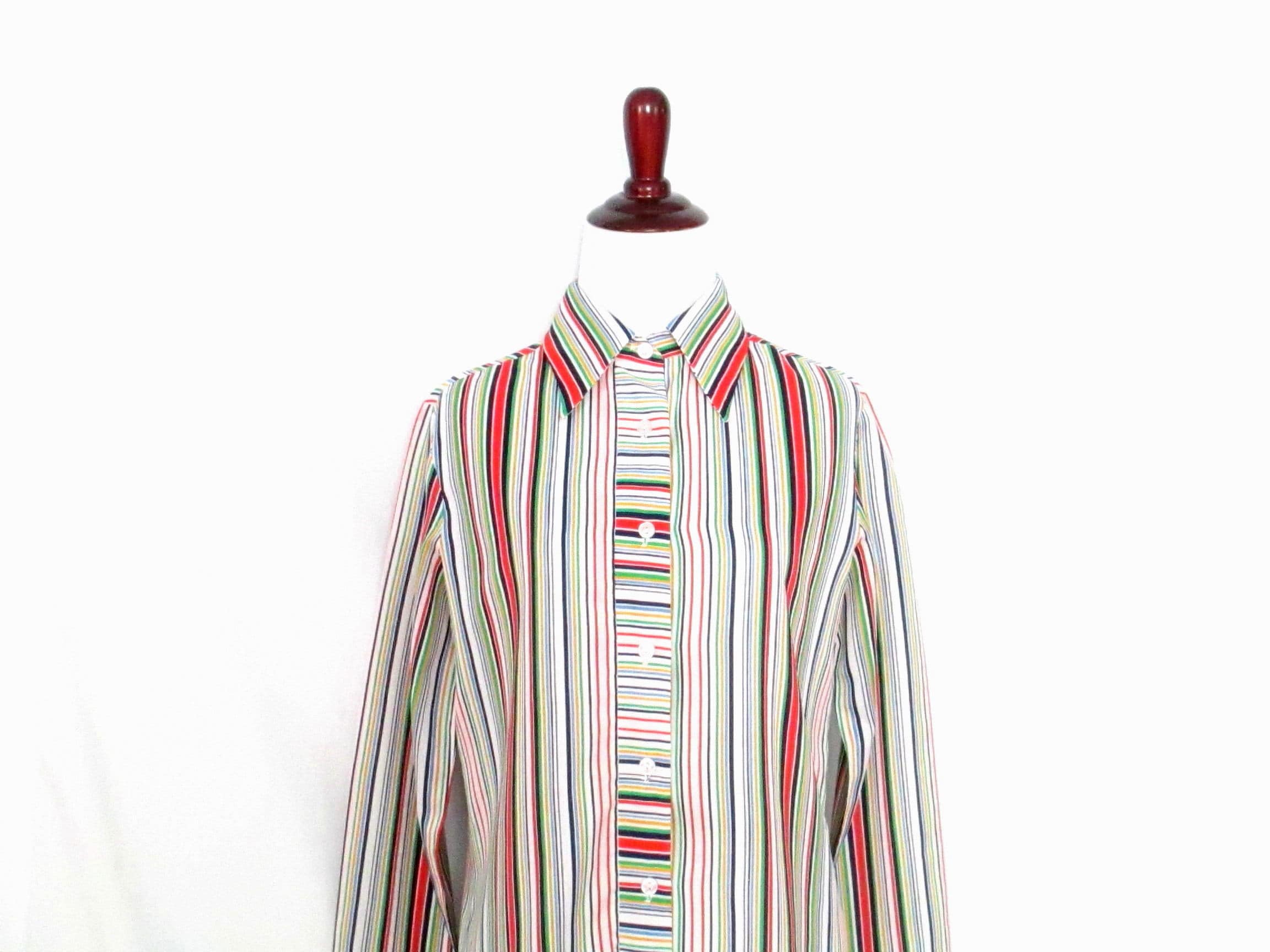 Rainbow Striped Blouse Vintage Button 