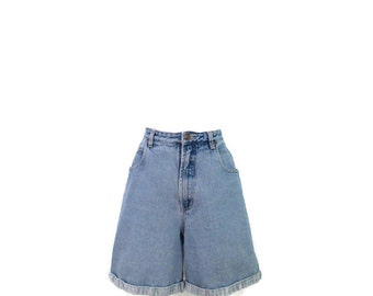 Short en jean taille haute à revers vintage des années 90 Gloria Vanderbilt taille 14 short en jean bleu délavé clair en détresse