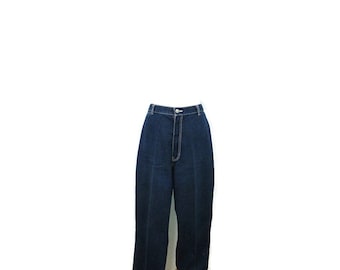 80's Gitano Blue Jeans Plus Size Vintage High Waisted Jeans Women's 36 Inch Waist Faded Dark Wash Tapered 80's Denim