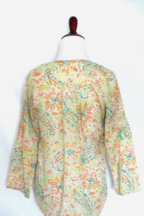 Vintage Sheer Paisley Blouse 1970's Pastel Lime G… - image 5